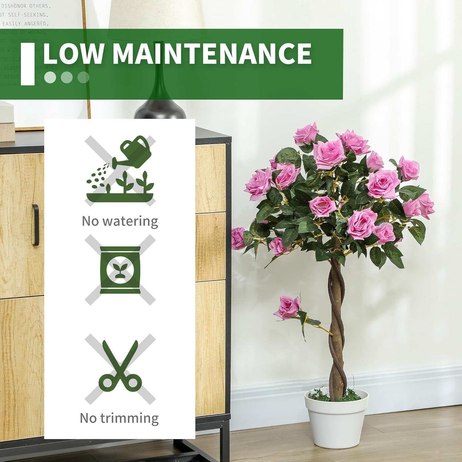 Set of 2 Artificial Rose Trees 90cm Purple Faux Flower Plants Home Garden Decor