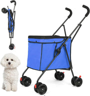 Blue Foldable Pet Shopping Cart Stroller 60lb Heavy Duty Utility Wagon