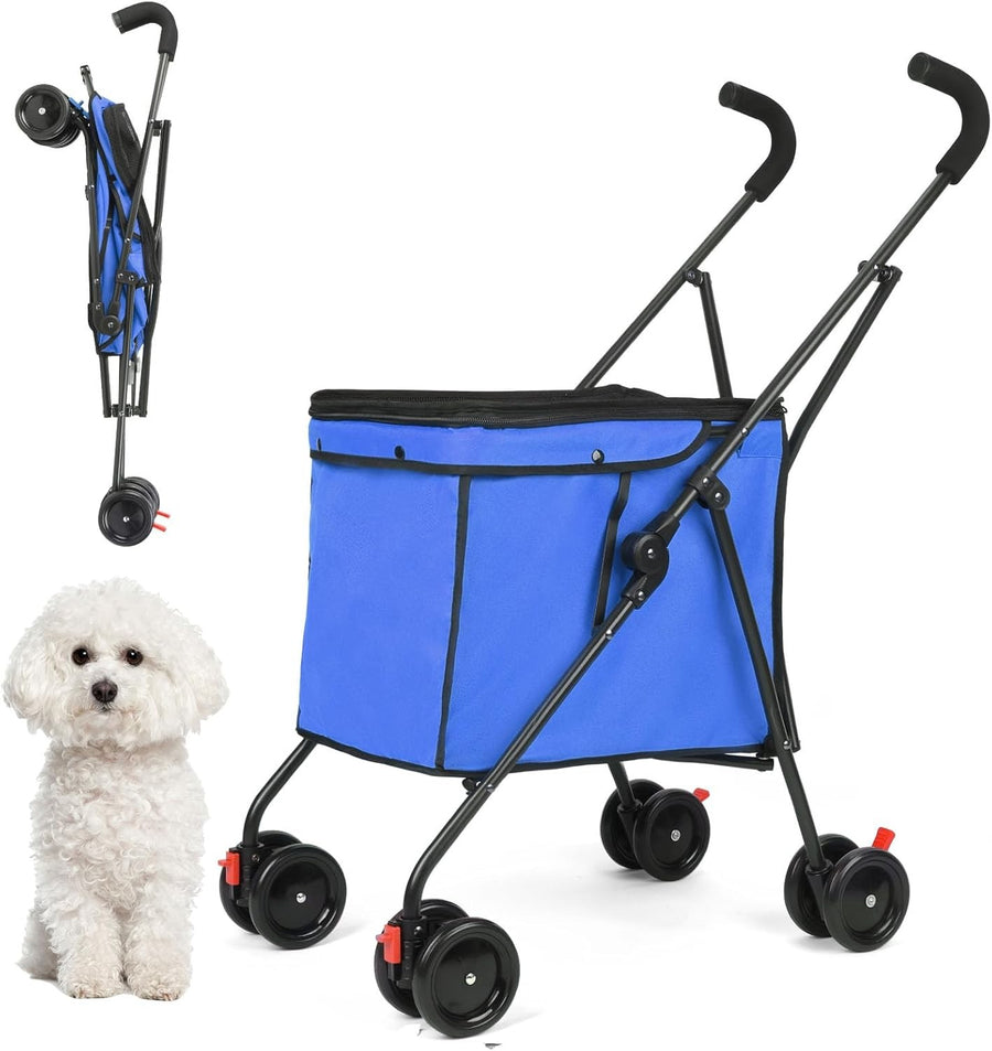 Blue Foldable Pet Shopping Cart Stroller 60lb Heavy Duty Utility Wagon