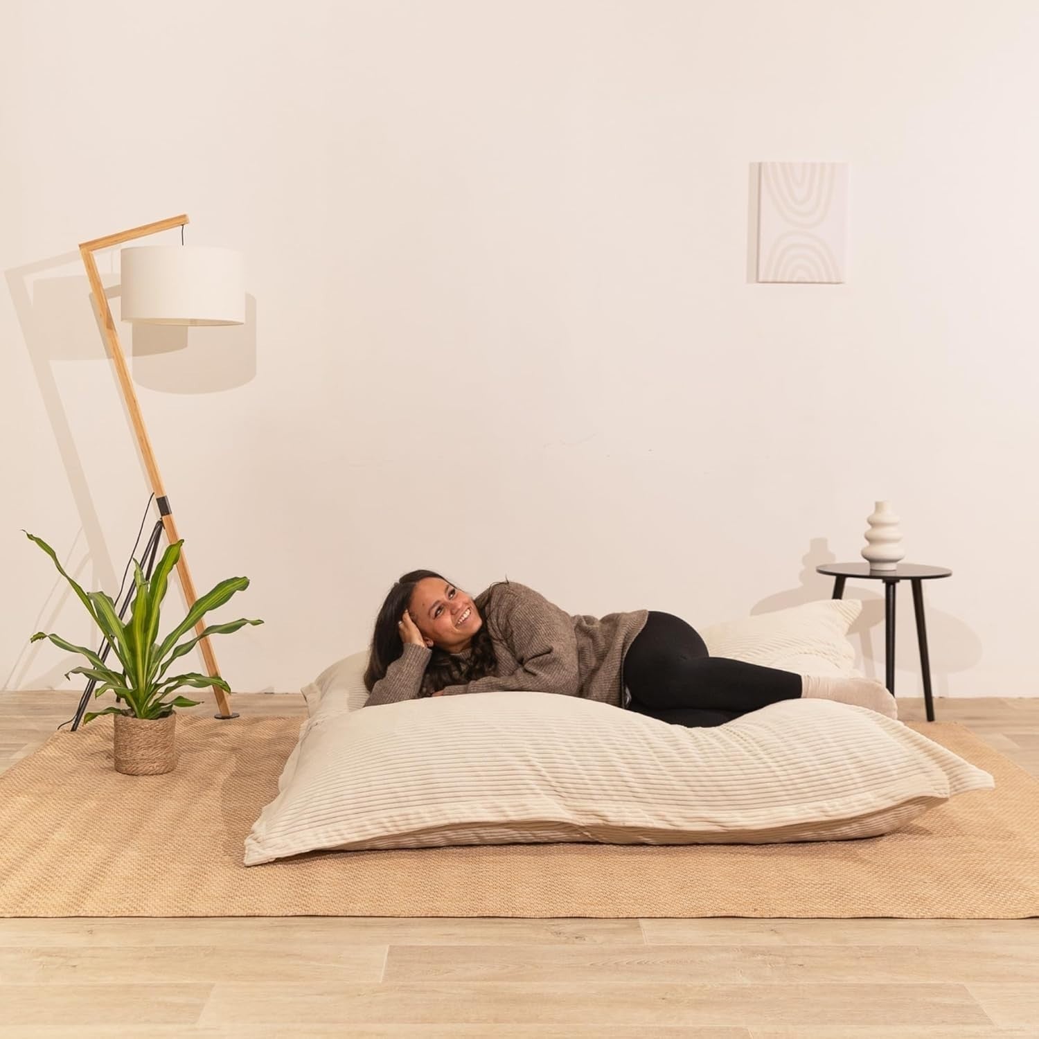 XXL Foam Bean Bag Off-white Sofa for Adults & Kids Corduroy Floor Seat 180x140cm