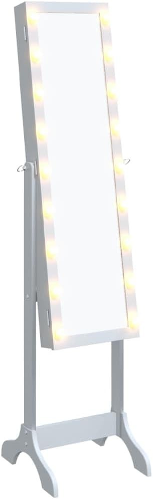 LED Standing Mirror Jewelry Cabinet Tilt Adjustable Storage Armoire White