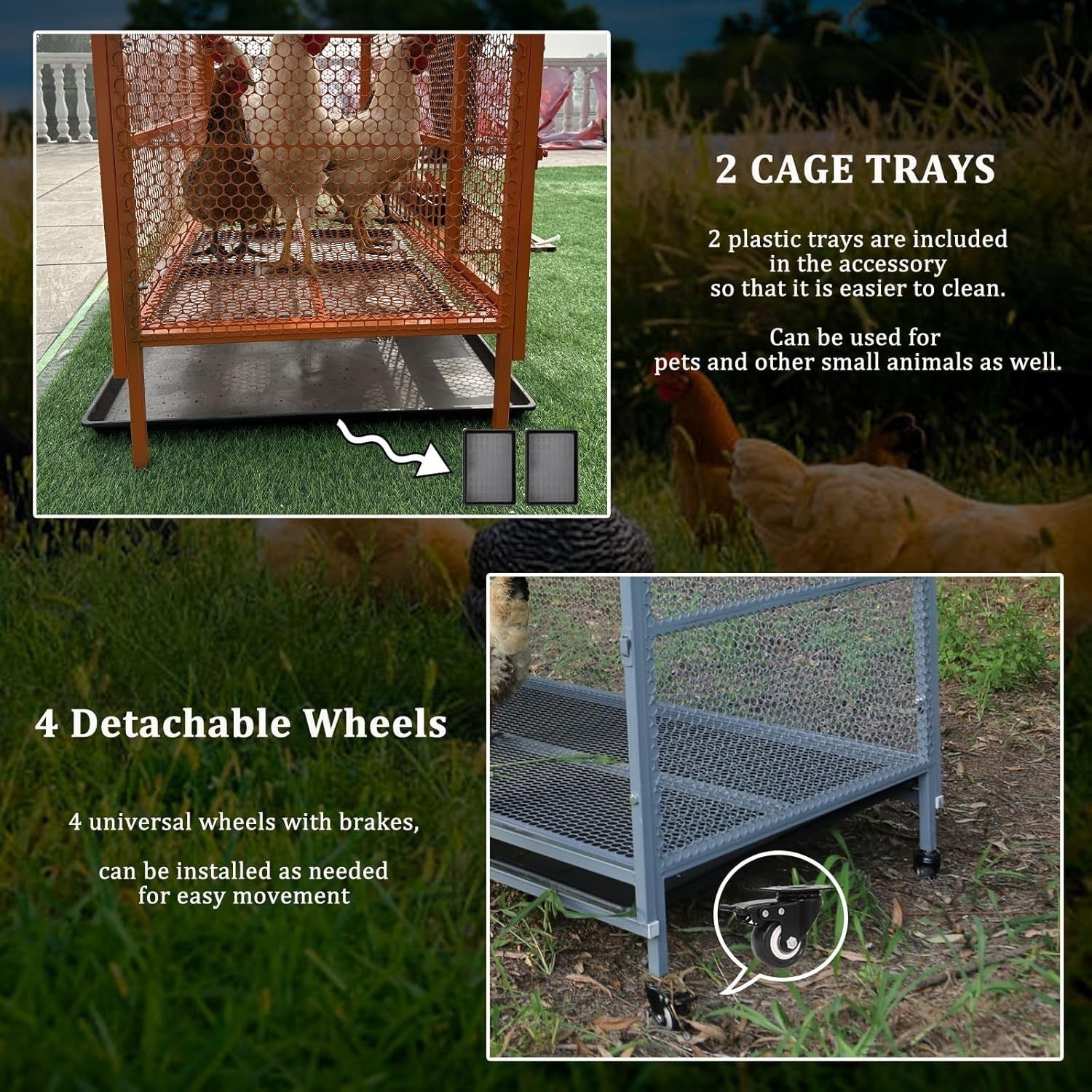 Portable Chicken Run Coop 100x60x73cm Steel Cage Wheels