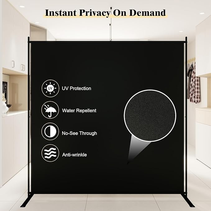 6ft Folding Room Divider – Black Privacy Screen Wall for Home Office Bedroom