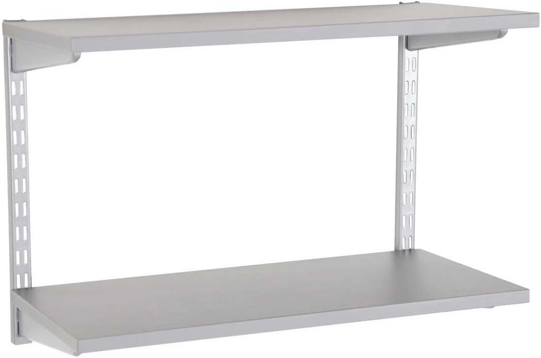 2-Tier Adjustable Floating Wall Shelf Steel & Wood 90x32x43cm Grey