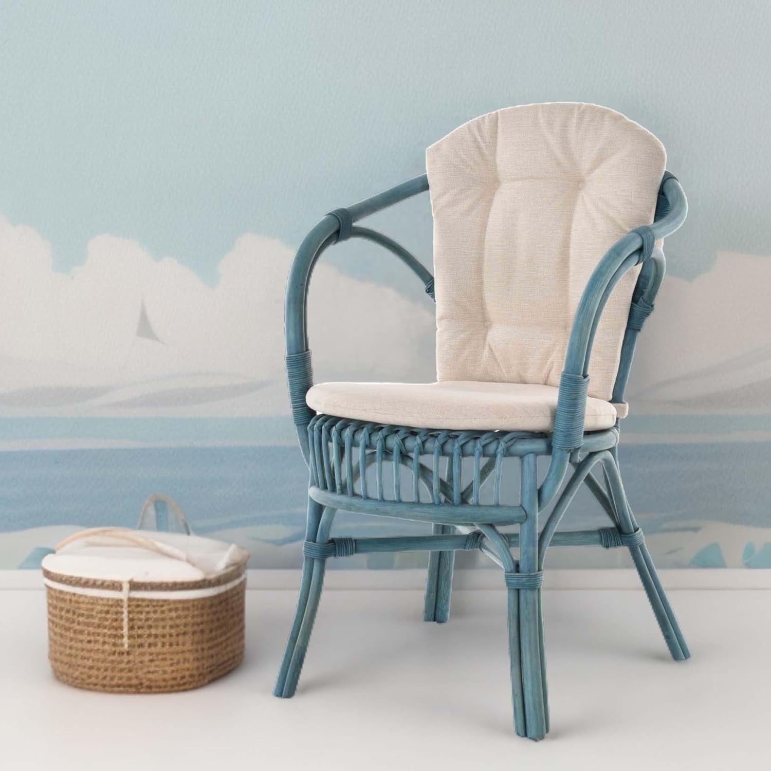 Scandinavian Wicker Chair Natural Rattan Armchair with Cushion Indoor Lounge