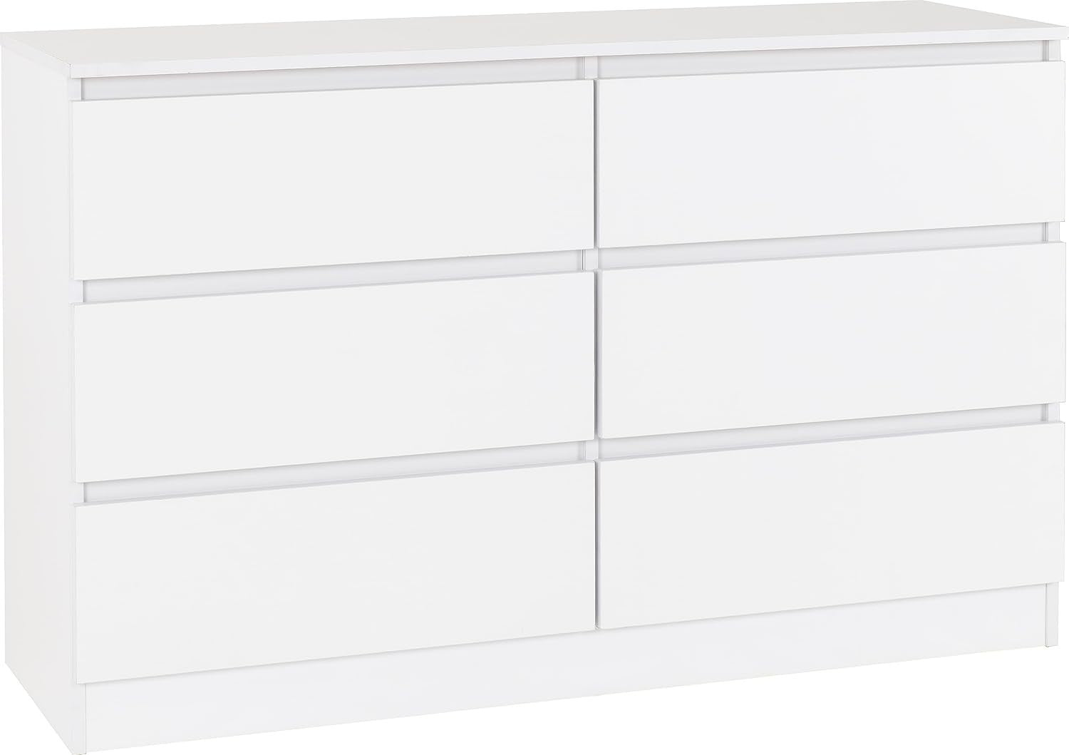 White 6 Drawer Chest Modern Bedroom Storage Unit 121cm Wide MDF