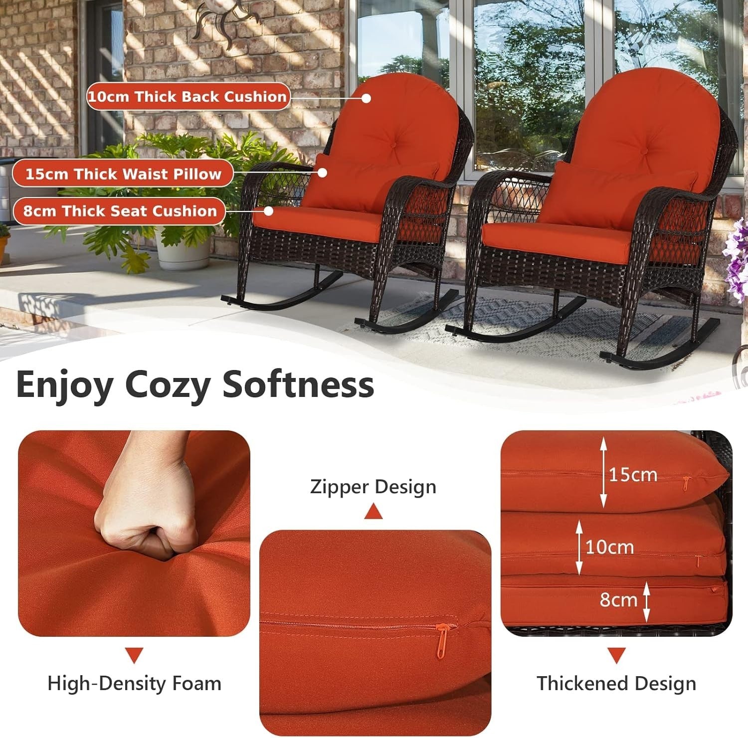 Rattan Rocking Chair Outdoor Patio Seat w/ Cushion Garden Deck Porch