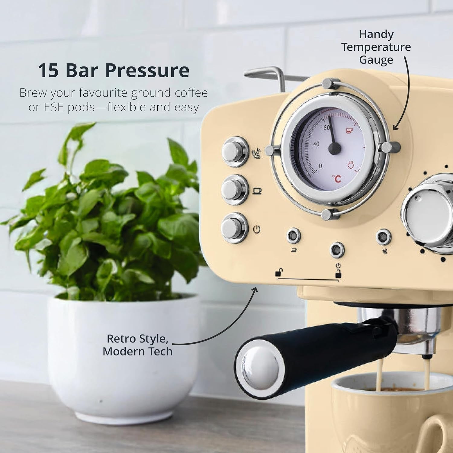 Retro Espresso Coffee Machine 1.2L Milk Frother 1100W Barista Coffee Maker