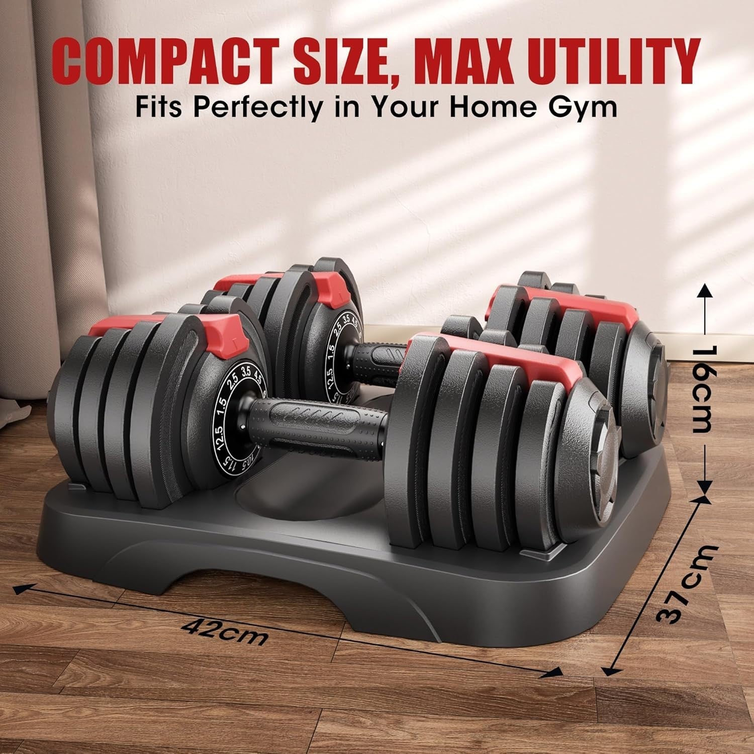 12.5kg Adjustable Dumbbell Set Pair 5-in-1 Quick Dial Non-Slip Home Gym
