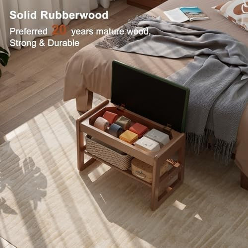 Small Entryway Shoe Bench with Flip-Top & Leather Cushion Storage Seat