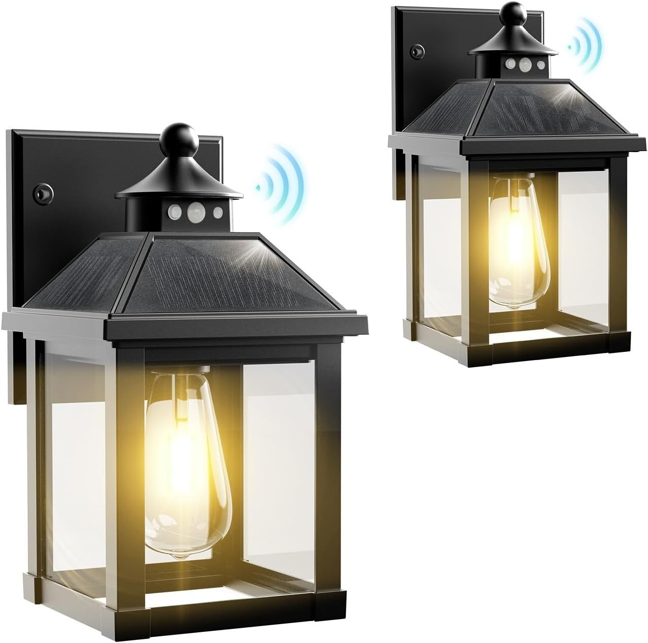 Solar Wall Lantern Lights 2 Pack Motion Sensor Outdoor IP65
