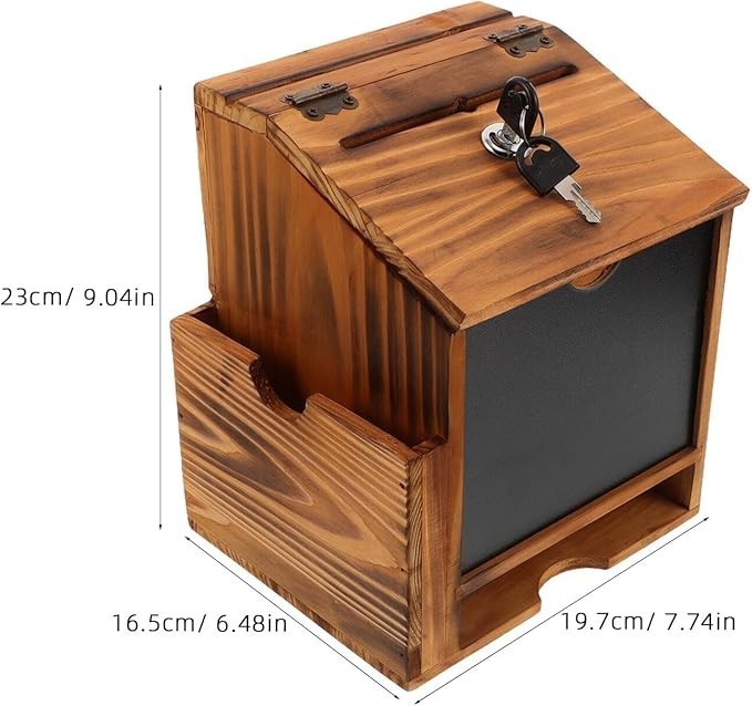 Locking Wall Mounted Wooden Suggestion Box – Secure Mail Ballot Donation Drop