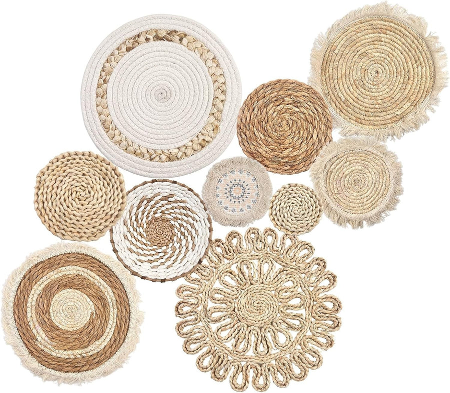 Set of 10 Boho Woven Wall Baskets Rattan Water Hyacinth Decor