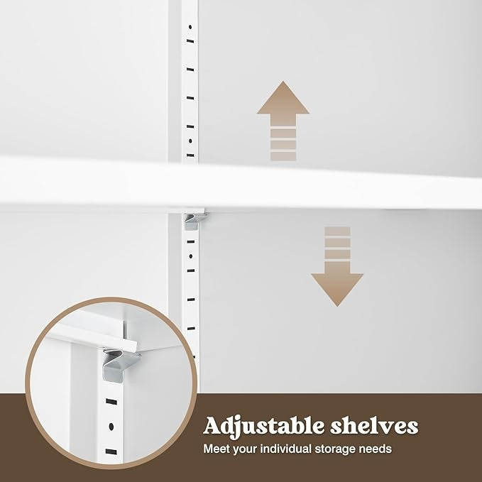 White Metal Storage Cabinet with Locking Doors Adjustable Shelves Office