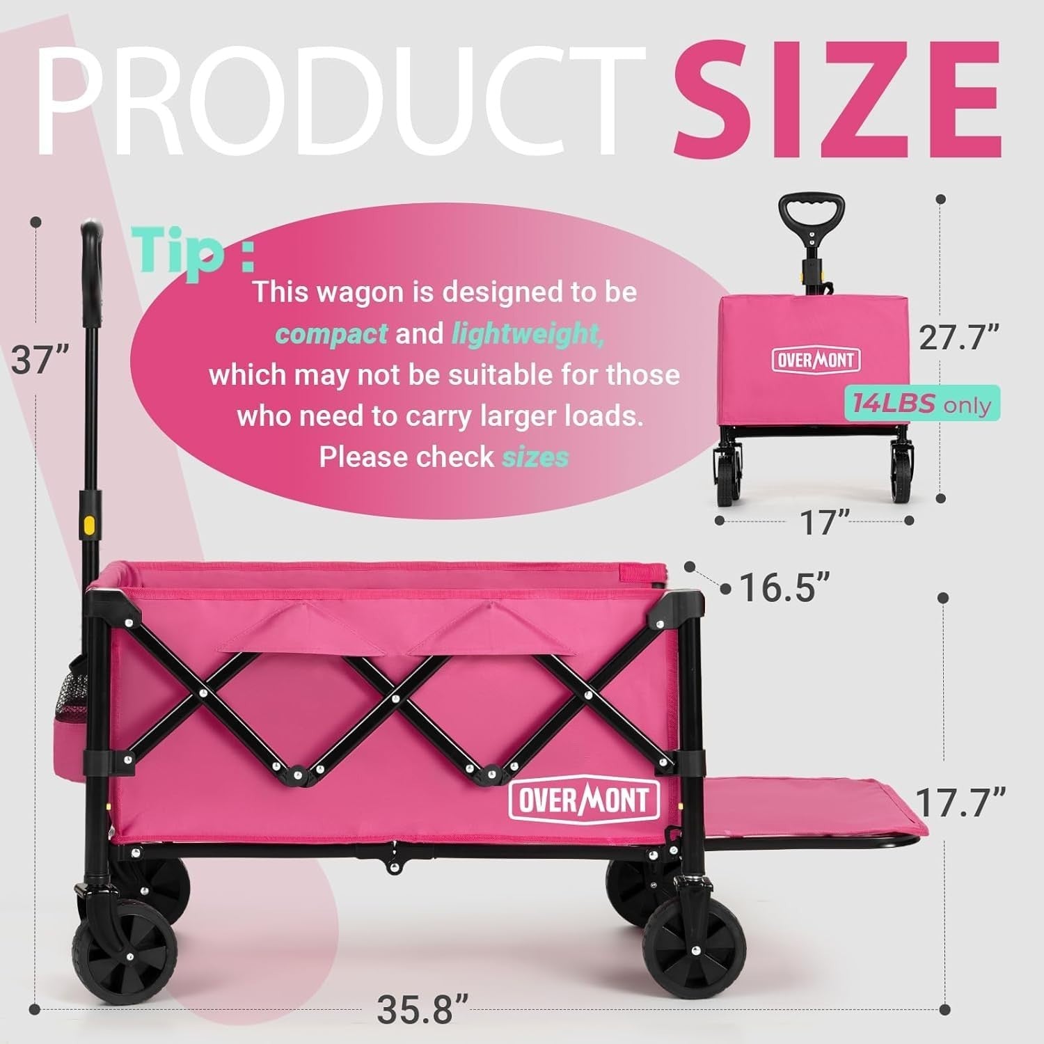 100L Folding Wagon Cart Pink Collapsible Camping & Beach Trolley