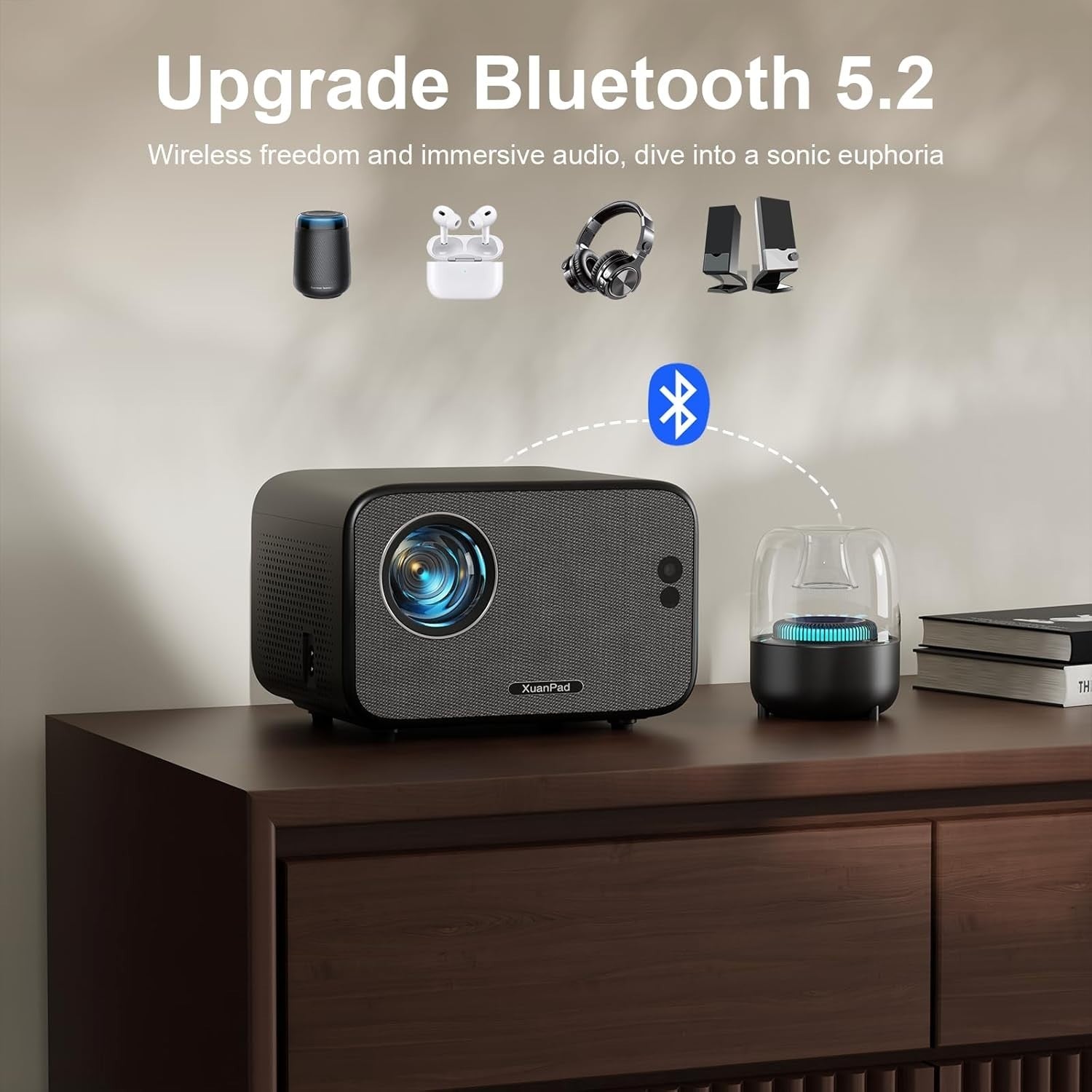 1080P Smart Mini Projector WiFi 6 Bluetooth Netflix Auto Focus 210°