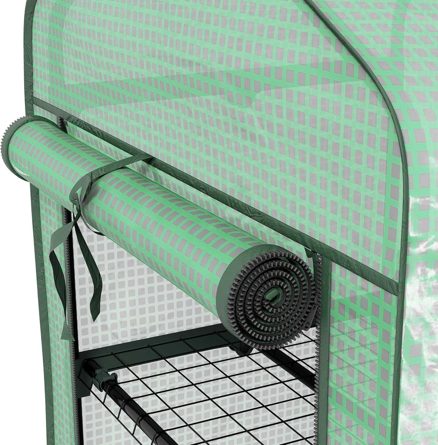 3 Tier Mini Greenhouse with Wheels Reinforced PE Cover Roll-Up Door