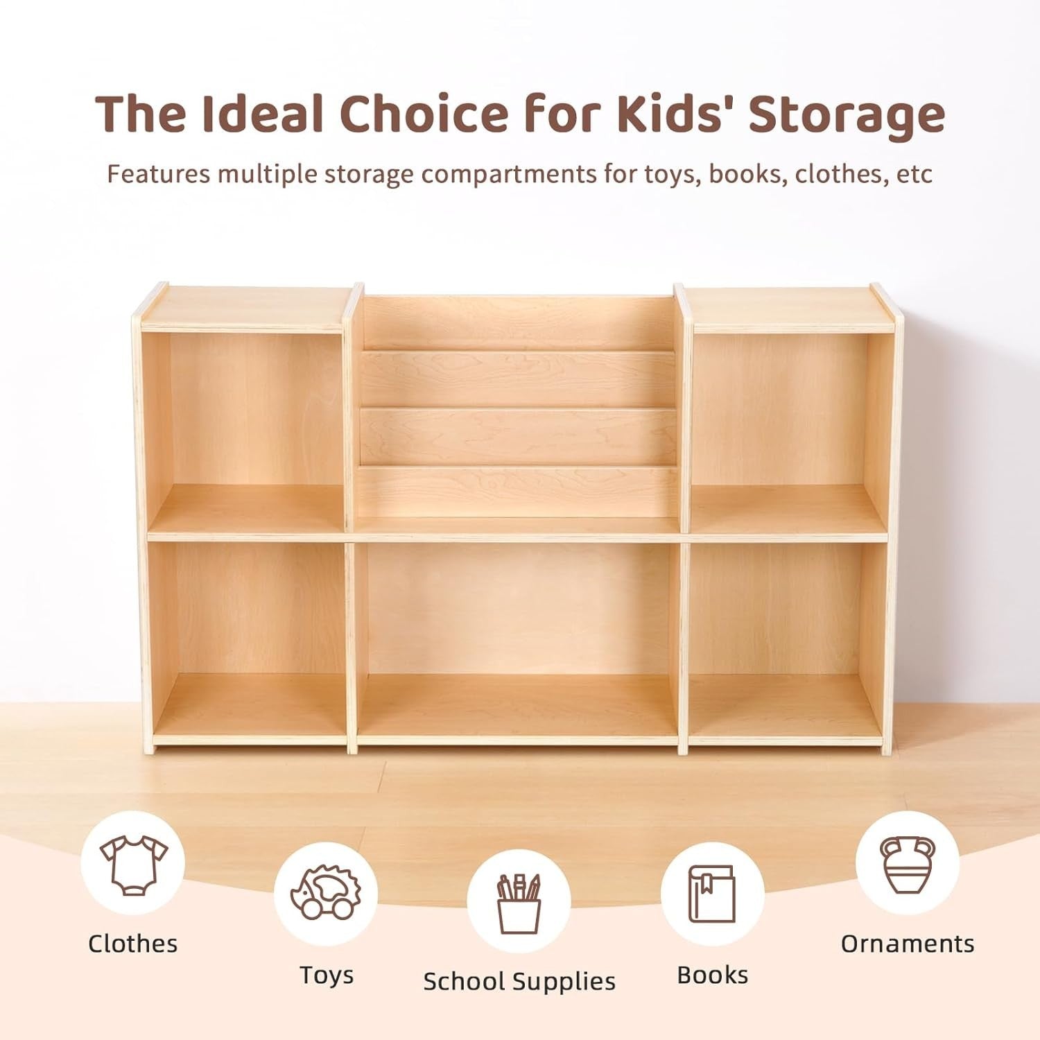 Kids Bookshelf & Toy Storage Organizer Montessori 2-Tier 5-Compartment Unit