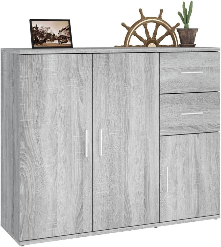 Modern Grey Sideboard Storage Cabinet Unit 3 Door 2 Drawer for Living Room