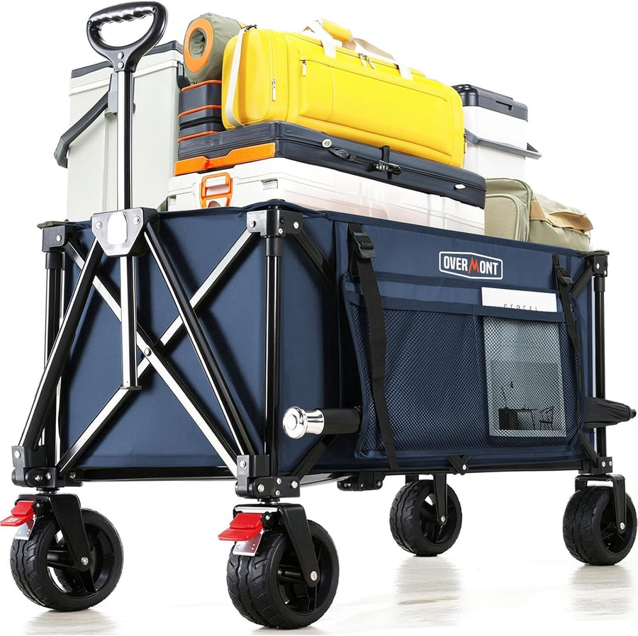 Blue Heavy Duty Camping Wagon 150L Extra Wide Wheel Folding Festival Garden Cart