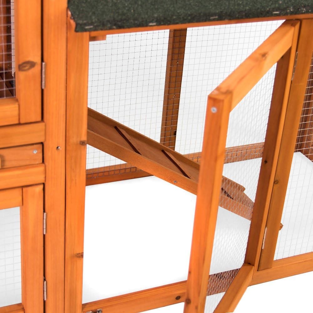 2 Tier Wooden Rabbit Hutch Outdoor Bunny Guinea Pig House with Run Ramp