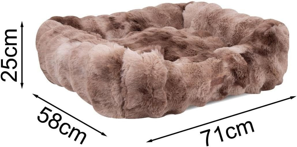 Large Faux Fur Dog Bed 71x58cm Fluffy Warm Brown