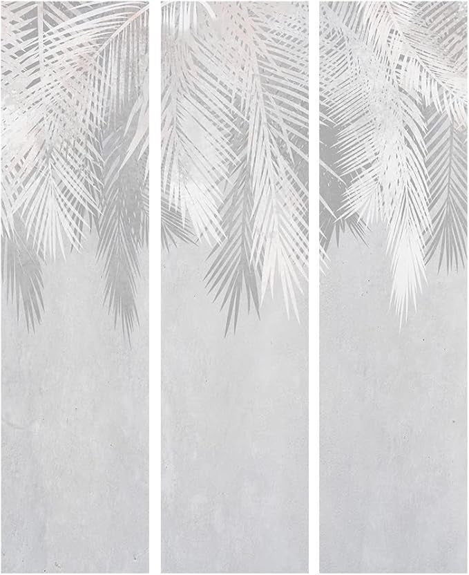 White Grey Leaf Folding Room Divider 3 Panel Canvas Privacy Screen 135x172cm