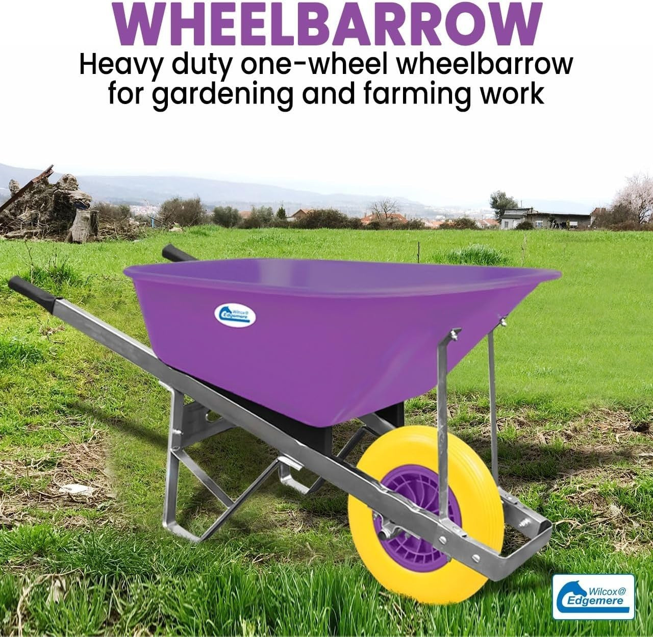 120L Garden Wheelbarrow – Purple/Yellow – PU Tubeless Tyre Heavy Duty Frame