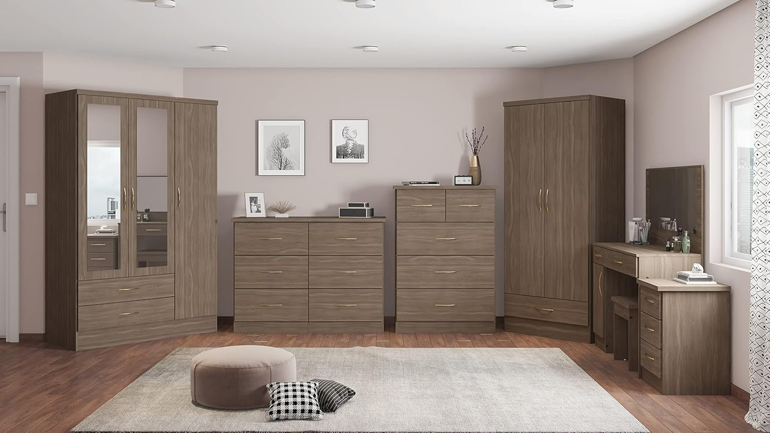 Rustic Oak 5 Drawer Chest of Drawers Tall Slim Bedroom Storage Cabinet