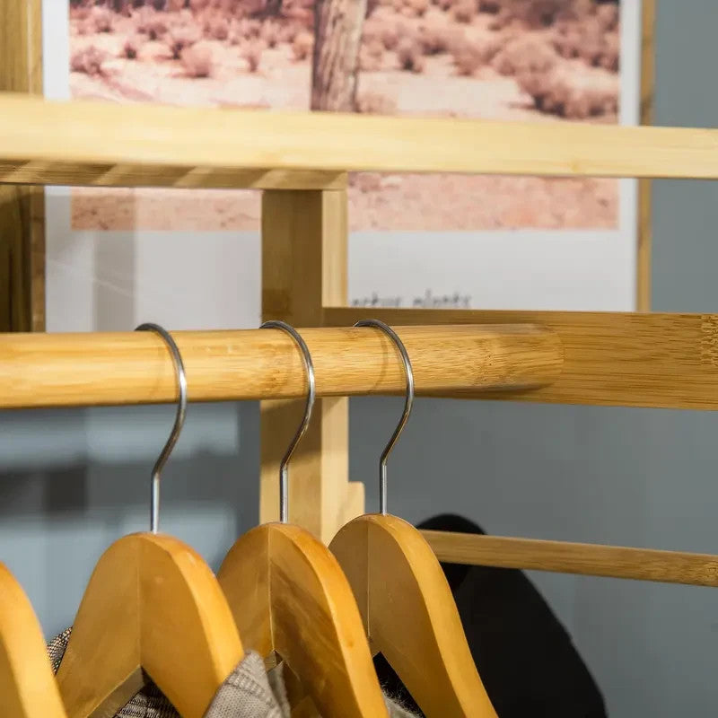 Bamboo Garment Rack with Hanging Rail & Shelves | Clothes Stand & Hooks