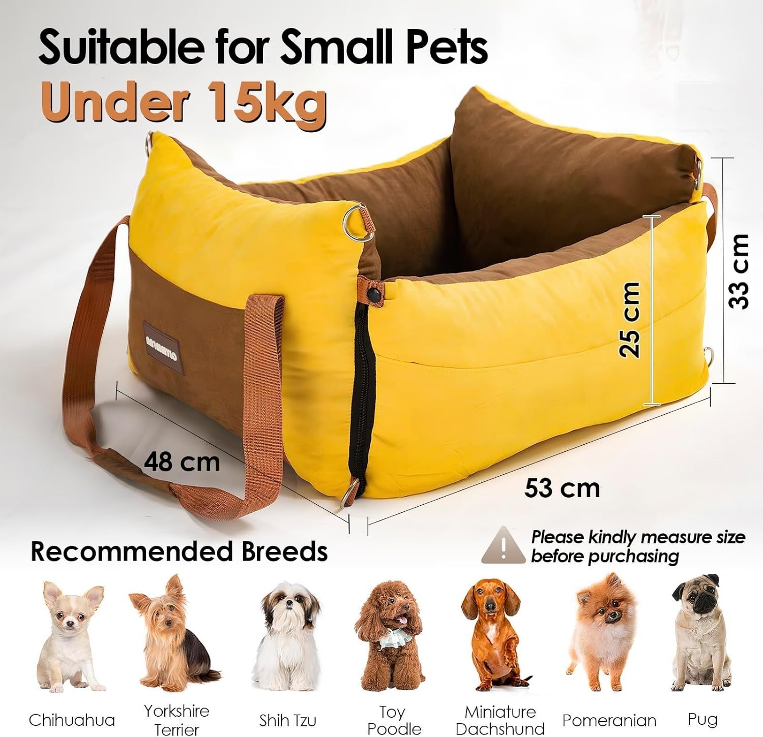 Dog Car Seat Booster Bed Portable Travel Carrier Washable Up to 15kg