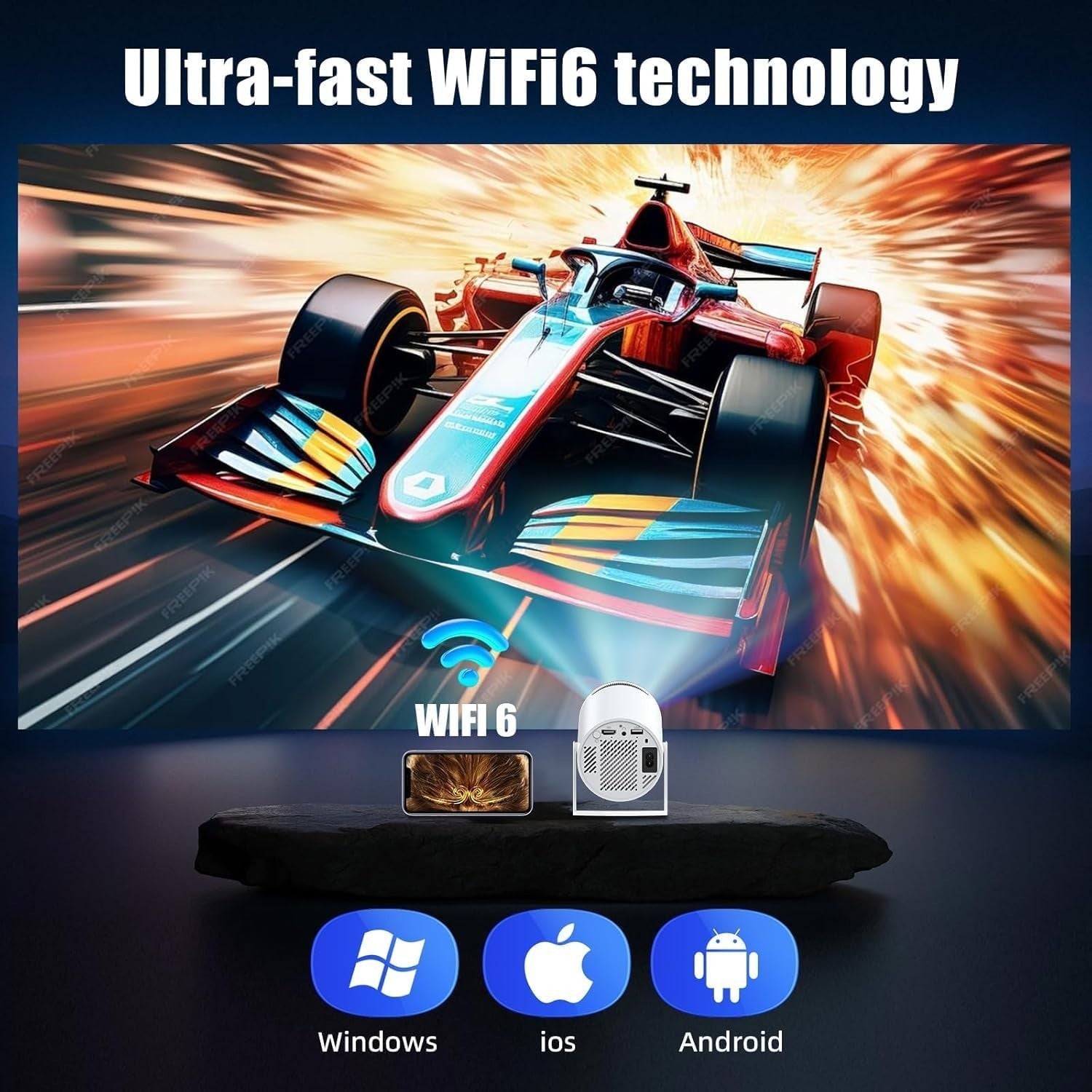 Smart Android 13 Mini Projector 4K Support WiFi 6 Bluetooth 1080P