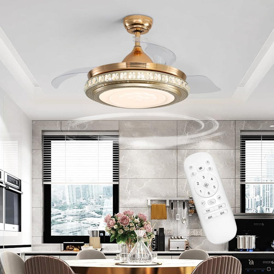 Warmiehomy 42" Ceiling Fan with Lights Retractable Blades 36W LED Gold