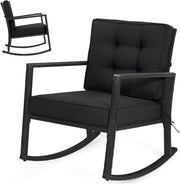 Outdoor Rattan Rocking Chair Cushioned Patio Garden Porch Relaxer Seat