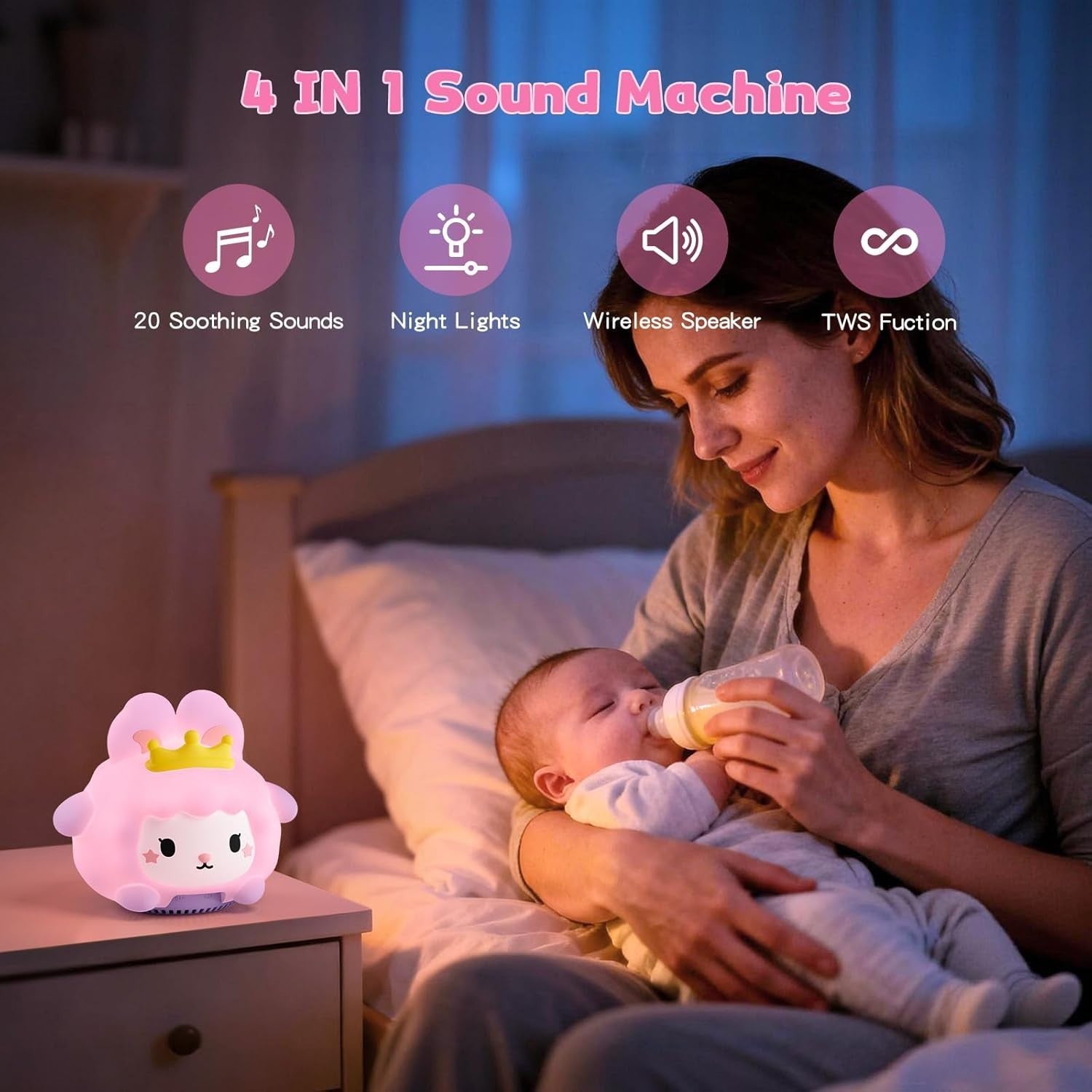 White Noise Machine for Kids & Adults with Night Light & Bluetooth