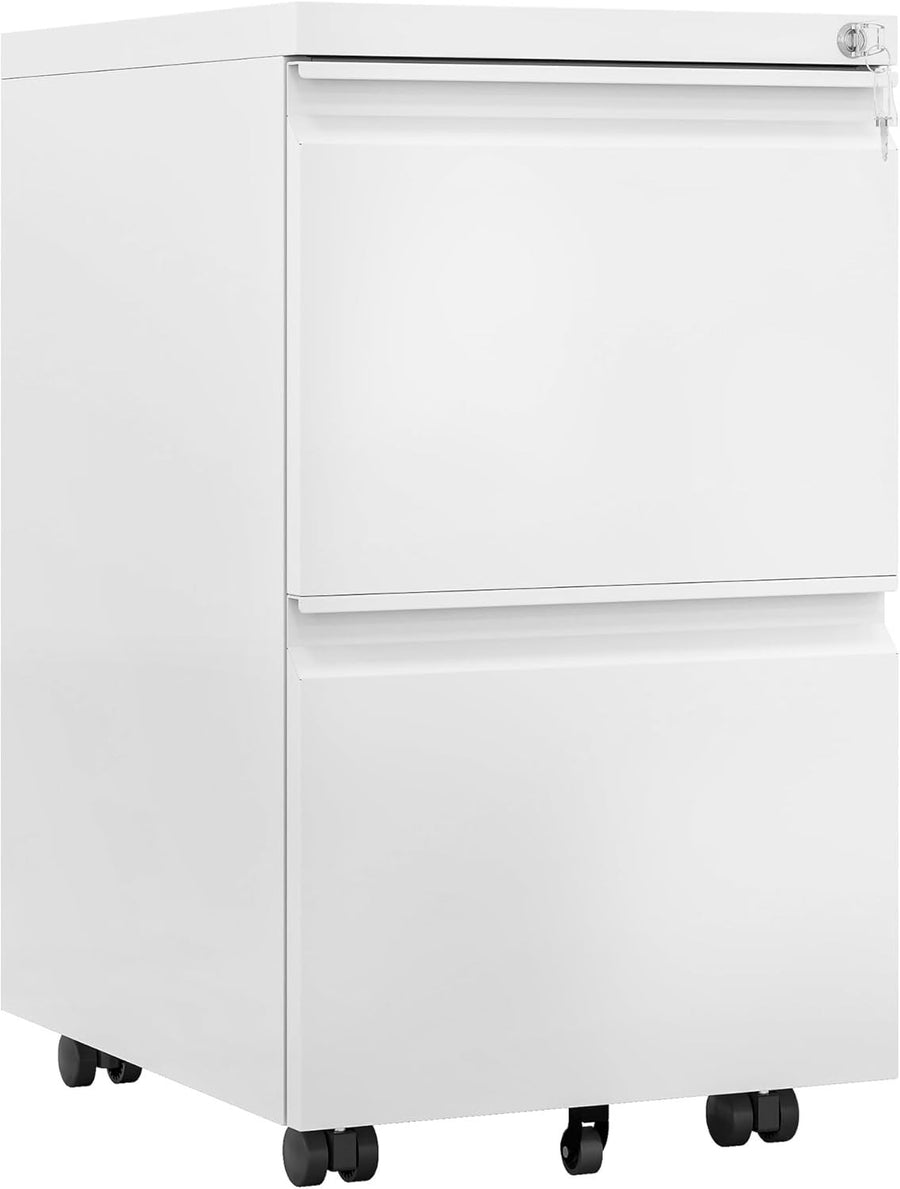 White Mobile Filing Cabinet 2 Drawer Lockable Anti Tip Under Desk
