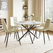 Folding Round Dining Table with 4 PU Leather Chairs Marble Effect Space-Saving