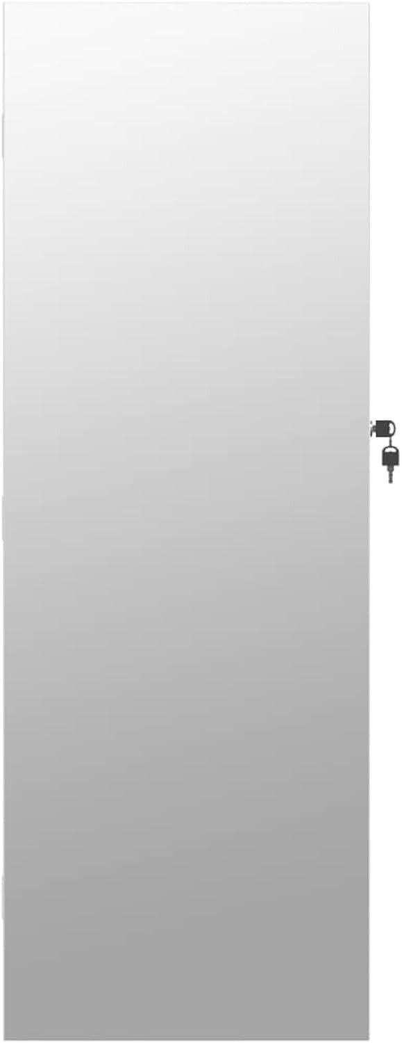 LED Mirror Jewelry Cabinet Wall Mounted Lockable Organizer Storage White