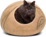 Medium Felt Cat Cave Bed Handmade Merino Wool Indoor Cat House Beige