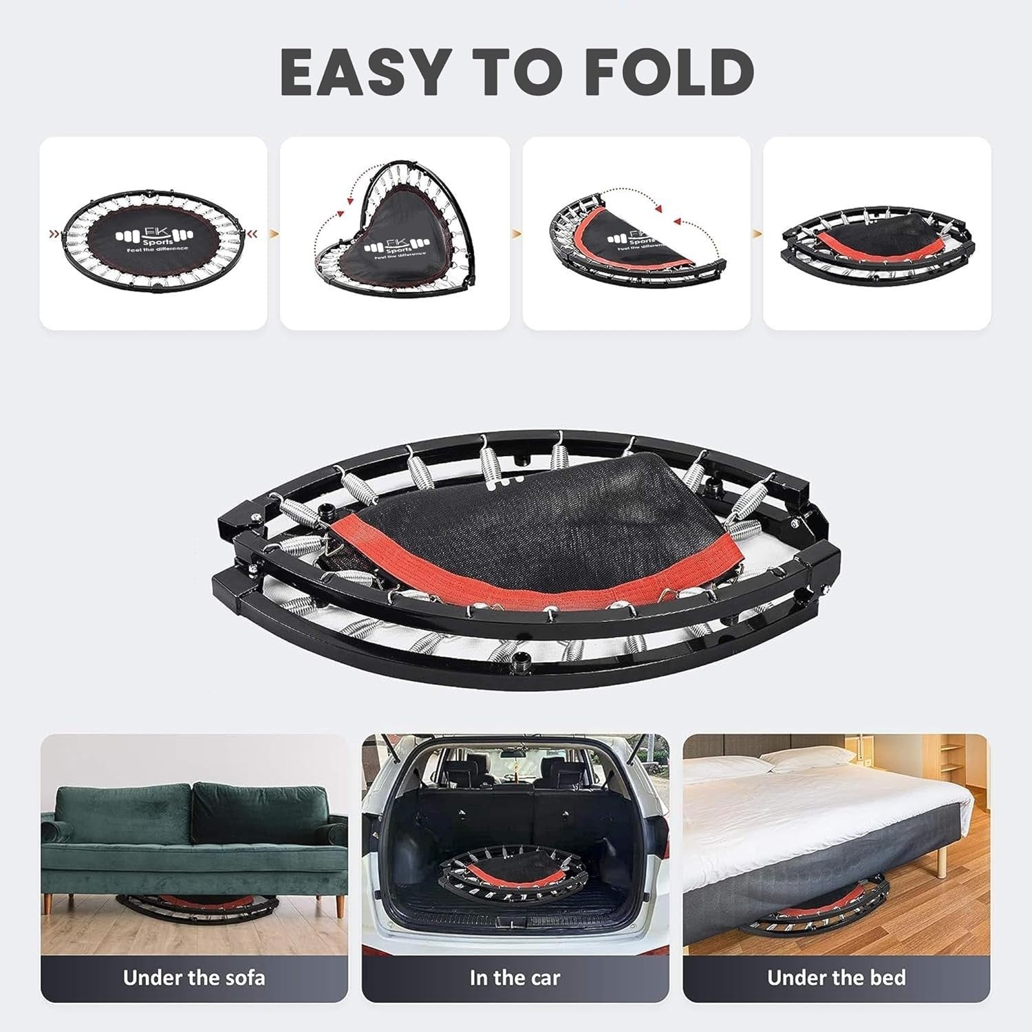 40” Foldable Mini Fitness Trampoline Rebounder Adjustable Handle