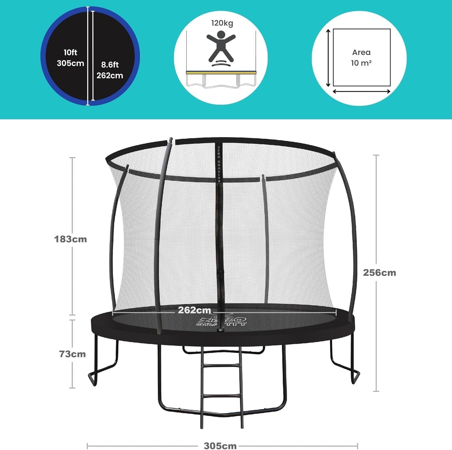 10FT Outdoor Garden Trampoline Safety Enclosure Ladder PVC Padding