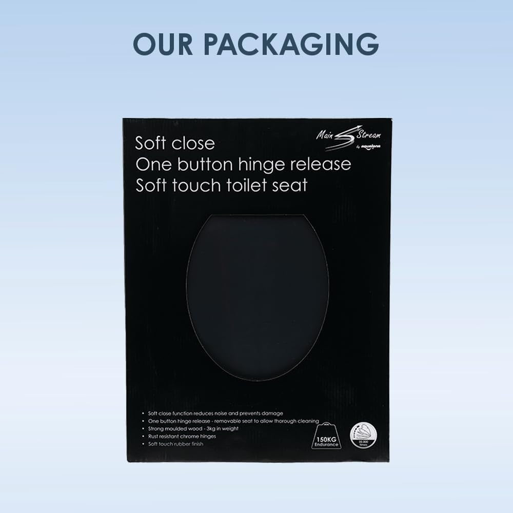 Black Soft Touch Toilet Seat Soft Close Click & Clean One Button Release 41x35cm