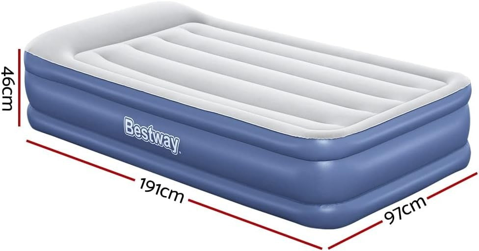 Inflatable Air Bed Built-In Electric Pump Single Raised Guest Bed
