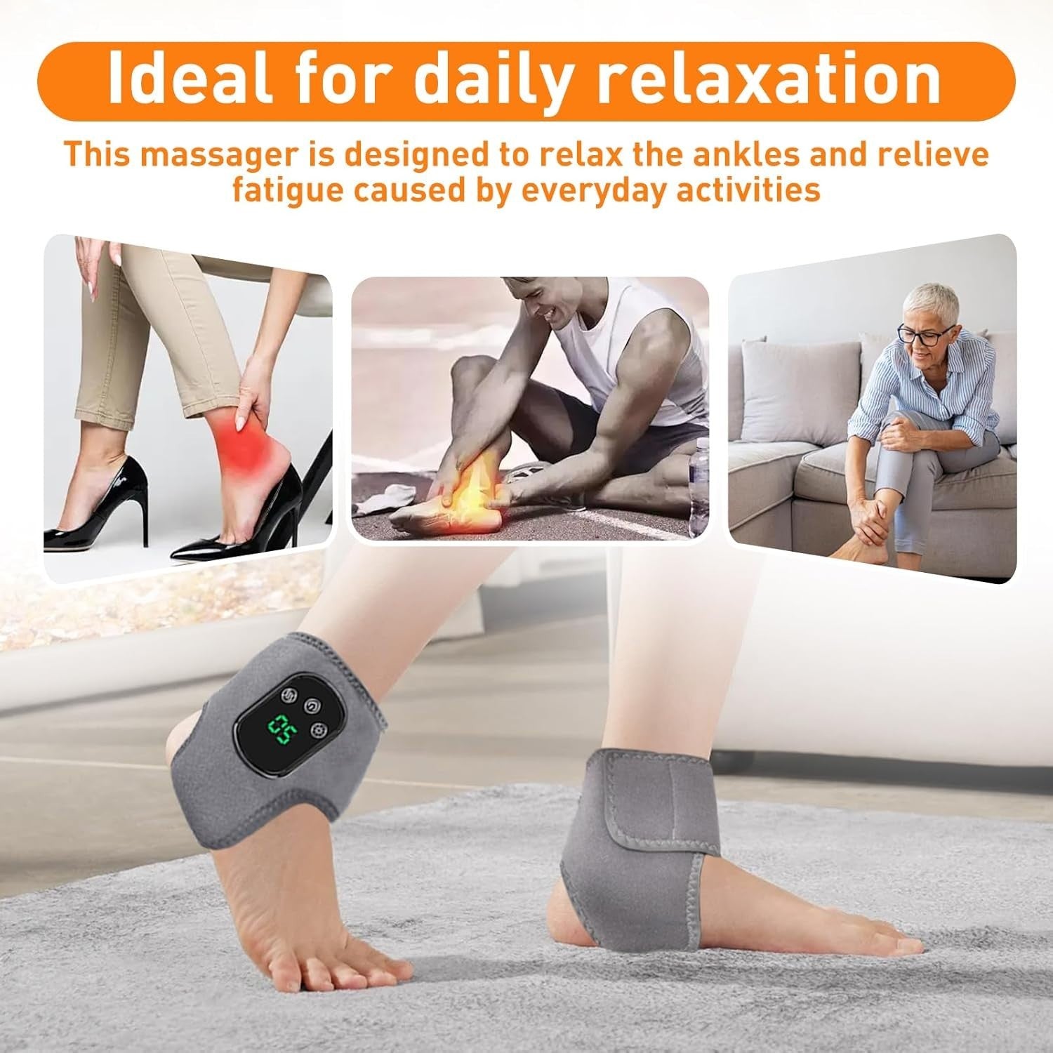 Heated Foot & Ankle Massager Wrap Pain Relief 5 Heat Levels Wireless