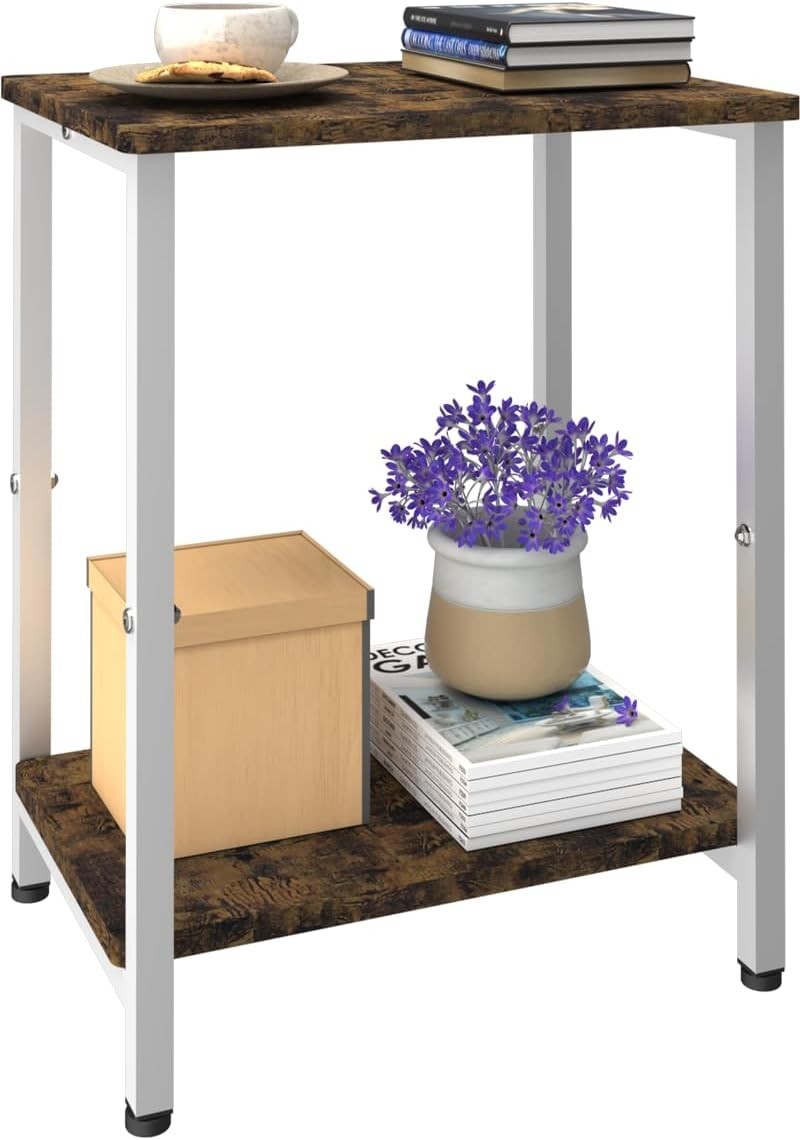 Narrow 2-Tier Side Table with Storage – Small Space Nightstand Shelf Unit