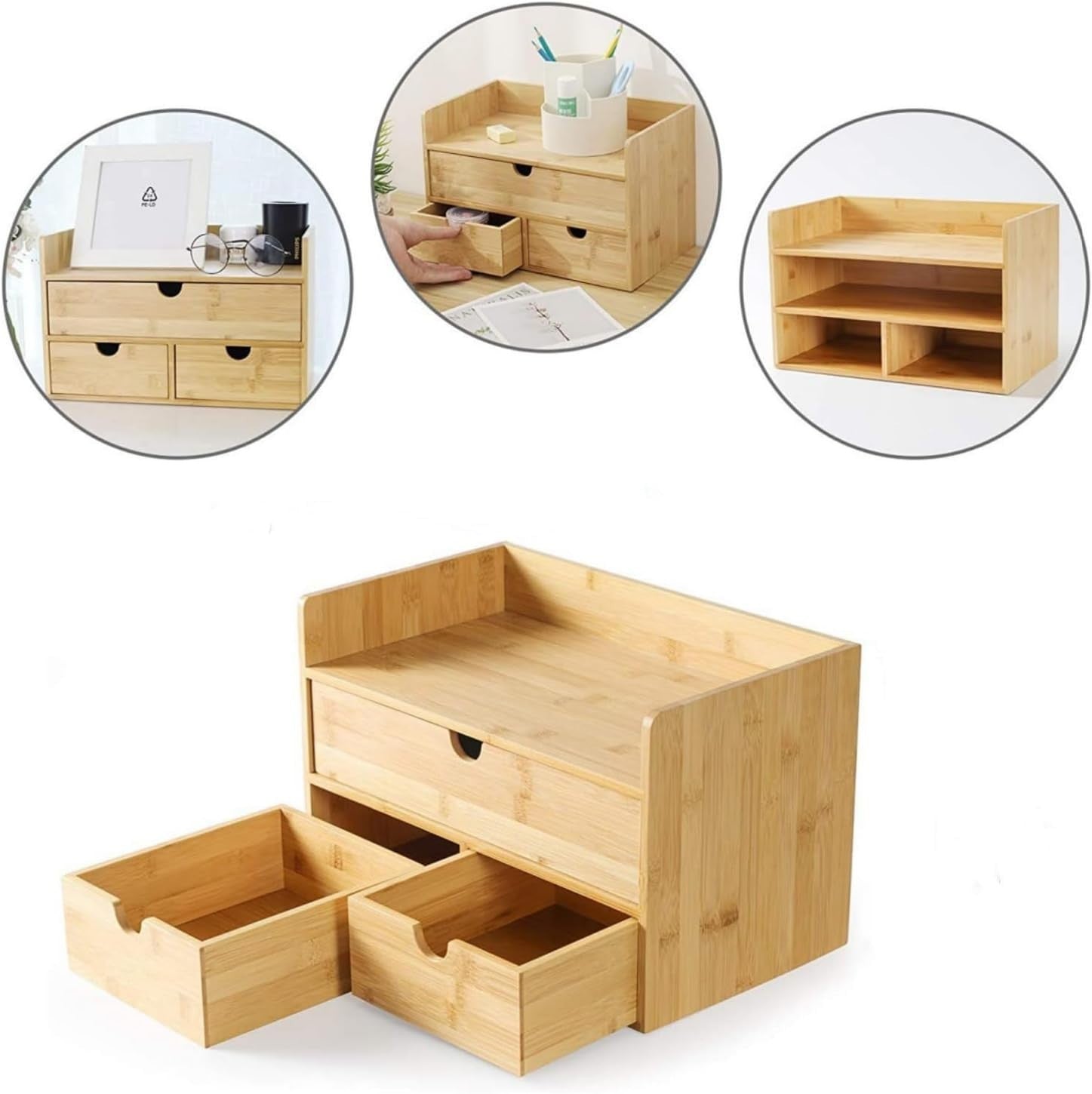 Bamboo Desk Organizer with 3 Drawers | Compact Makeup & Office Storage