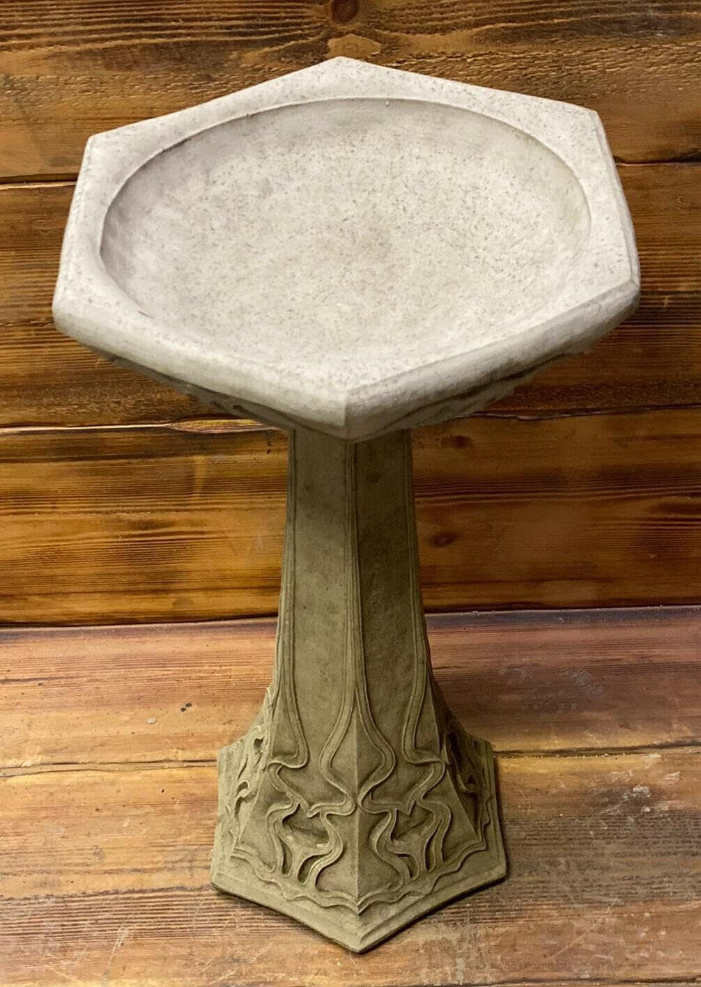 Large Stone Art Deco Bird Bath 58cm Leaf Vine Design | Garden Statue Ornament