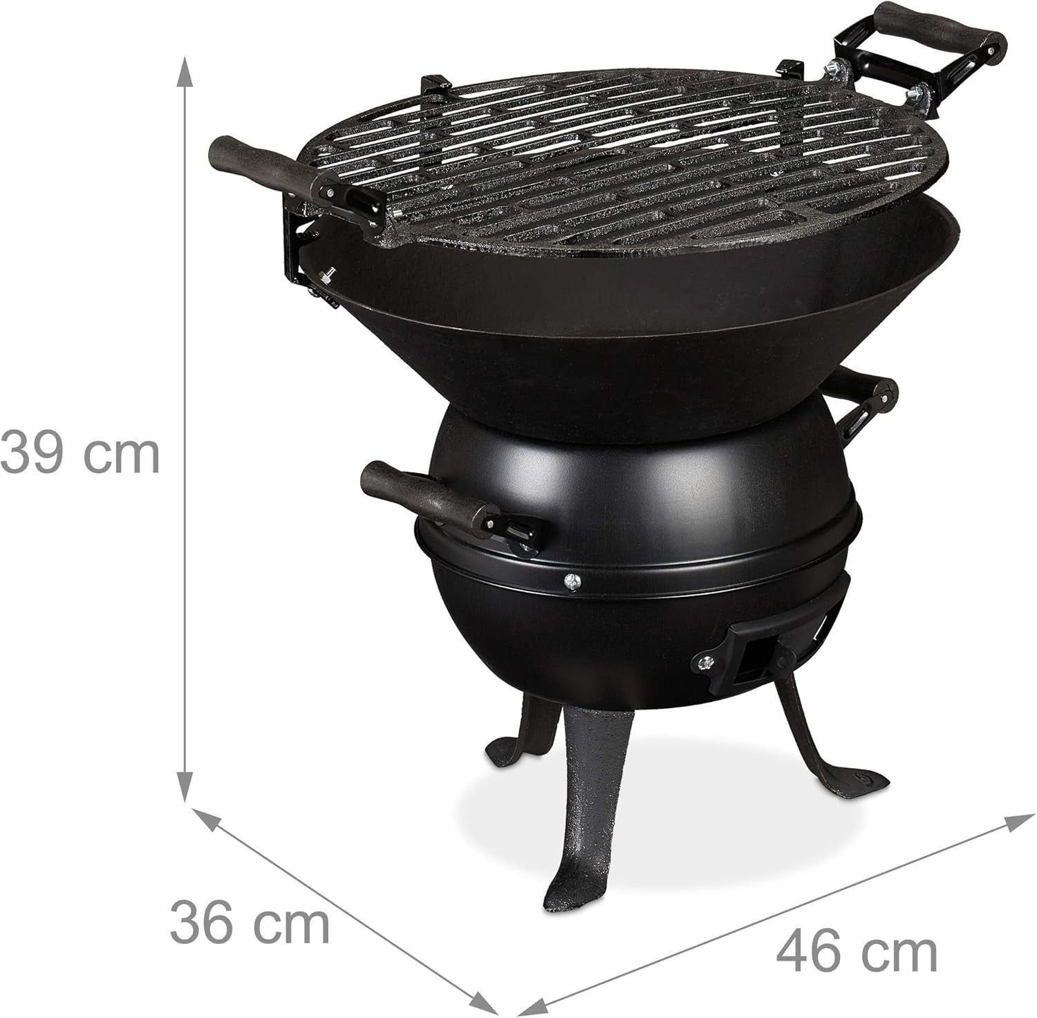 Cast Iron Charcoal BBQ Grill – Adjustable Height Portable Outdoor Barbecue