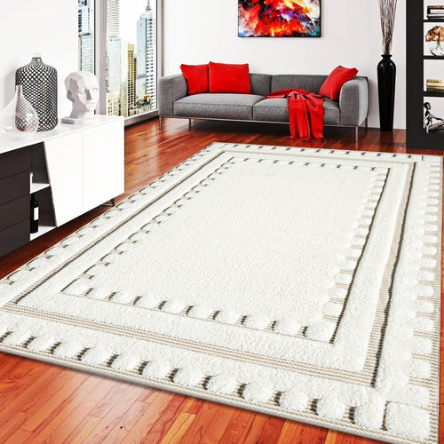 Cream Hallway Rug 120x170cm Soft Washable Carpet for Living Room Bedroom