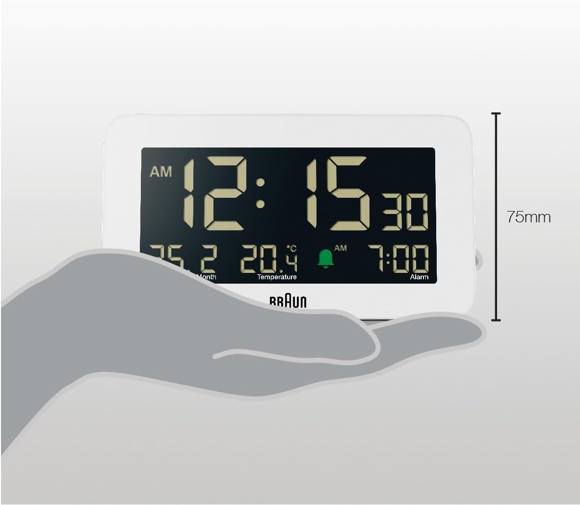 Digital Alarm Clock Date Temperature Display Negative LCD Crescendo Beep